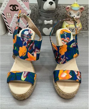Nwot Qupid Florl Navy Blue‎ And Orange Espadrilles Wedge Sandals thumbnail 1