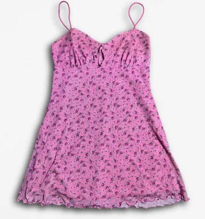 Urban Outfitters Pink Floral Mini Dress‎ Keyhole Lettuce Hem Large L Slip Dress thumbnail 1