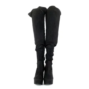 H & M Thigh High Platform Boots Stretch Faux Suede Black 10 thumbnail 11