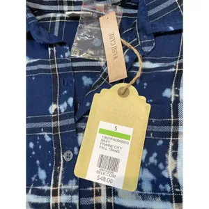 True Craft Plaid Button Down Shirt Dress Size S Navy Cotton thumbnail 2