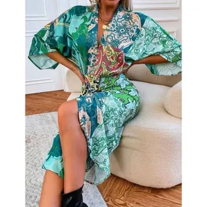 ✨Classy Floral & Paisley Print V Neck Batwing Sleeve Dress✨ thumbnail 3