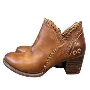 Bed‎ Stu Cobbler Carla Brown Leather Booties Womens 6.5 Ankle Boots Side Zipper thumbnail 3