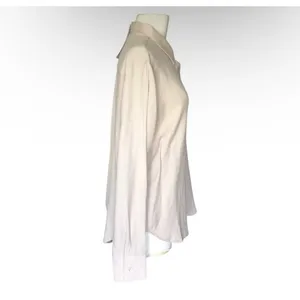 Beige Button Up Blouse Lightweight Relaxed Layering Shirt Women’s Medium thumbnail 4