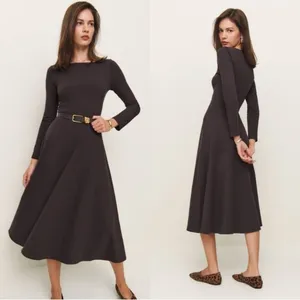 NEW Reformation Wiley Knit 3/4 sleeve midi black Dress L thumbnail 3