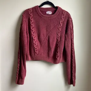 FOR THE REPUBLIC Cotton Crewneck Sweater (Sz XL) Red Distressed Cable Knit thumbnail 2