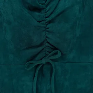 Sugar + Lips Faux Suede Mini Homecoming Dress‎ Women M Teal Ruched Boho Holiday thumbnail 5