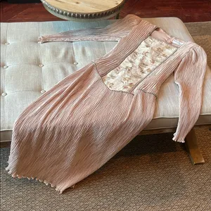 Ricki Lang for Nuit Vintage Champagne Pleated Tapestry Floral LS Dress Size 12 thumbnail 1