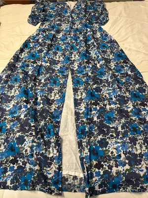 Farylina Floral Blue V-Neck Front Slit Maxi Dress - NWOT - Size XL thumbnail 4