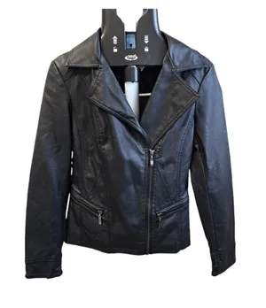 Womens Leather Coat Jacket Vegan Leather Black Size XSMALL Biker Chic Gothic thumbnail 1