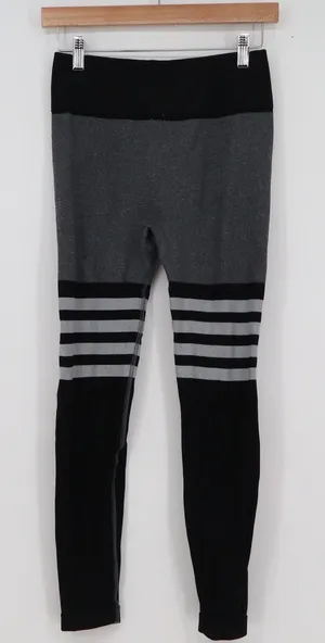A AGROSTE Womens High Waist Seamless Leggings Black Grey Striped Activewear thumbnail 1