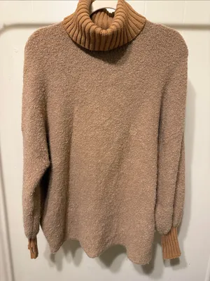 Offline by aerie XS oversized Cozy Turtleneck Bouclé Sweater in Camel thumbnail 2