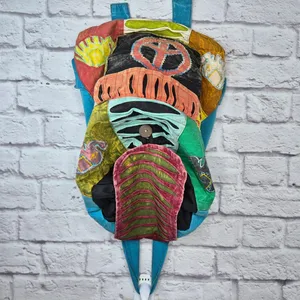 Nepal Cotton Patchwork Backpack Boho Hippie Festival Razor Cut Peace Sign Bag thumbnail 2