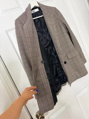ZARA Gray Plaid Double Breasted Blazer Size XS Minimalist Academia Preppy Chic thumbnail 6