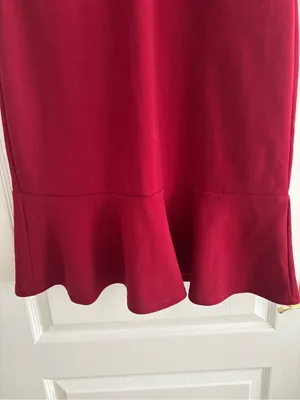 Lulu's Wine-Red V-Neck Midi Dress with Flounce Hem thumbnail 2