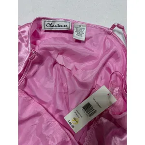 Vintage Chanteuse Pink Satin Pajama Set Lace Trim Cami &‎ Pants Size XL 90s NOS thumbnail 5