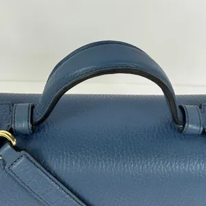 Gucci GG Interlocking Navy Leather Satchel with Gold Chain Made in Italy thumbnail 15