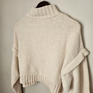 Urban Outfitters Sweater Cozy Cream Turtleneck Ruffle Cropped Neutral Chenille thumbnail 6