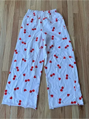 Grayson Threads Cherry Print Wide Leg Pajama Pants Small Pink Red Coquette Loungewear Soft Girl thumbnail 1