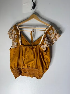 Jennifer‎ & Grace Yellow Embroidered Ruffle White Crochet Trim Large thumbnail 2