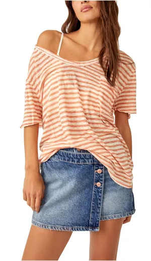 Free People All I Need Tee in Orange and White Stripe thumbnail 1
