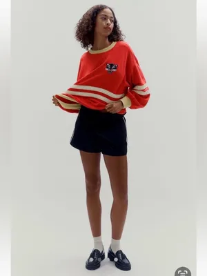Anthropologie Pilcro Pep Rally Oversized Crewneck Sweatshirt XS Red Panther thumbnail 5