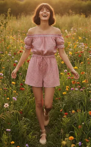 Anthropologie Red Gingham Off-the-Shoulder Romper Smocking Resort Beach Size L thumbnail 1