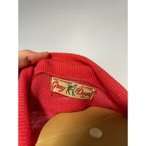 Vintage Grey Deer Coral Pink Wool Cardigan Polo Collar Button Front Sweater 36 thumbnail 5