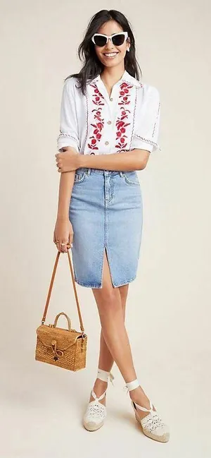 Pilcro and the Letterpress Pencil Jean Skirt Front Slit 0 Preppy Denim thumbnail 1