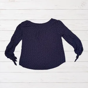 Maeve Pernille Navy Polka Dot Tie-Sleeve Blouse Women's XL Anthropologie thumbnail 3
