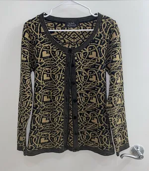 La Moda Del Momento Made in Italy Black Tan Heart Knit Button Cardigan Sweater thumbnail 1