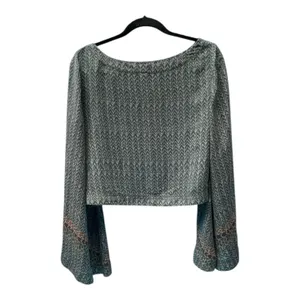 Free People Stars Align Sage Green Bell Sleeves Crop Blouse M Boho Festival Sz M thumbnail 7