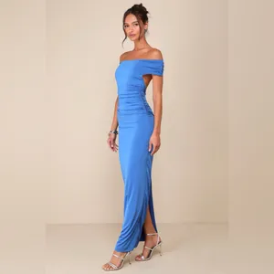 Lulus Brilliant Elegance Blue Off-the-Shoulder Backless Maxi Dress Size XS Sexy thumbnail 3