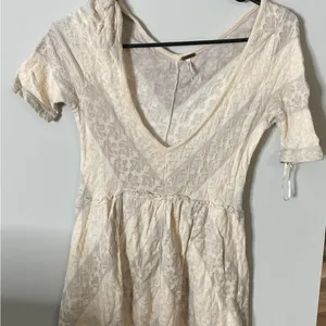 Free People Tunic Top Dress Mini V Neck Cream S/S XS/TP Excellent Condition thumbnail 1