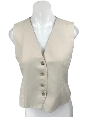 Zara Women's Beige Sleeveless V Neck Button Up Casual Blouse Vest Top Size S thumbnail 1