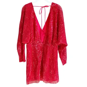 ASTR Devika Sequin Mini Dress Red Size Small Backless Colorful Party Holiday thumbnail 3