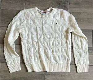 Tommy Hilfiger Cream Crewneck Cable Knit Sweater thumbnail 1