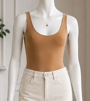 Express Womens Bodysuit Body Contour Scoop Neck Tan S thumbnail 1