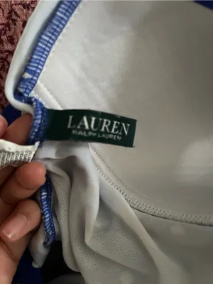 Lauren Ralph Lauren Blue White Polka Dot Halter One Piece Swimsuit 8 Ruched thumbnail 6