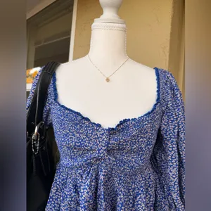 Free People Blue Floral Blouse thumbnail 3