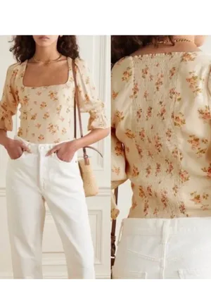 Reformation Ana Ruffled Floral Blouse in Mildred size 6 $148 thumbnail 6