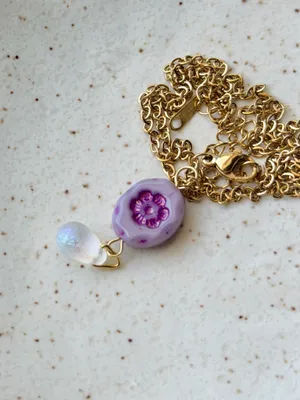 Handmade quality floral Czech glass bead fairy chic cottage necklace💐💜 thumbnail 3