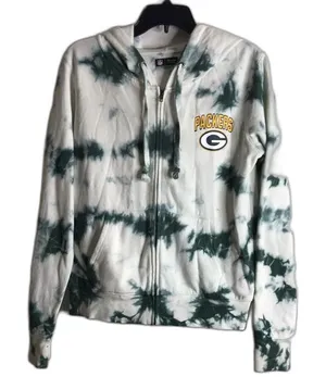 NFL team apparel green‎ tie dye Green Bay packers footballs zip up hoodie jacket thumbnail 1