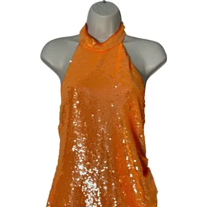 NWT Caroline Constas‎ Orange Sequin Halter Midi Dress Size S thumbnail 8