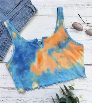 NEW Sz L Adorable Tie Dye Print Crop Sleeveless Top thumbnail 1