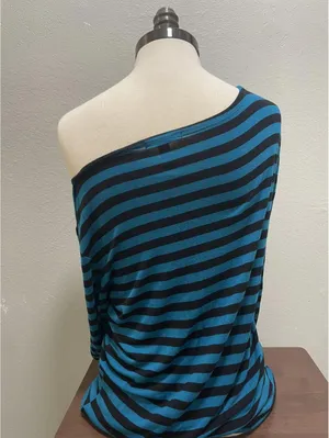 Dana Buchman Y2K Women's Large Black Turquoise Striped Long Sleeve Shirt thumbnail 3