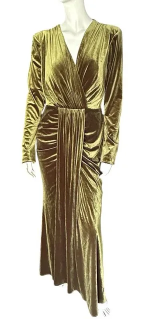 Inewer Stretch Velvet Draped Maxi Dress Green Size 16 NWT thumbnail 1