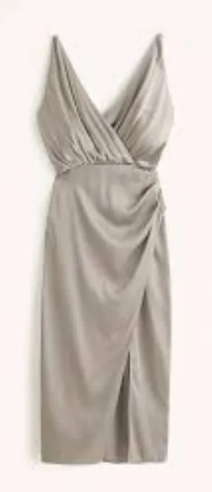 Abercrombie and Fitch Satin Draped Wrap Midi Dress Size Medium Light Brown thumbnail 1