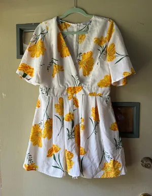 FAVLUX White Romper with Yellow Floral Print thumbnail 1