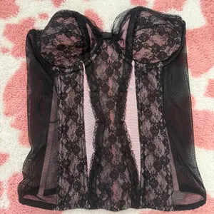 Fredericks of Hollywood Black Lace Corset Bustier Top Y2K Coquette Sheer Mesh Size 32 thumbnail 1