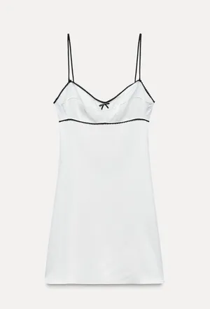 Zara mini white dress lace now lingerie inspired casual summer slip satin thumbnail 12